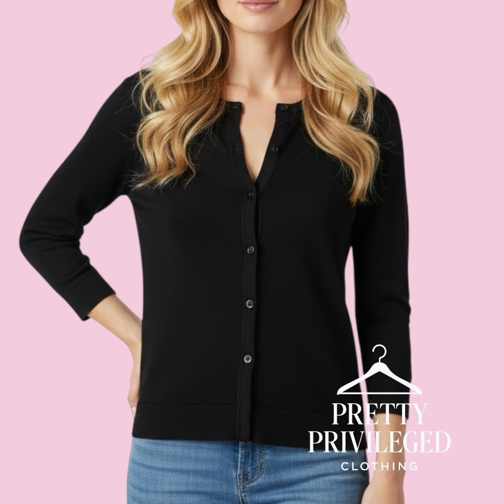 Ann Taylor Black Button-Up Cardigan